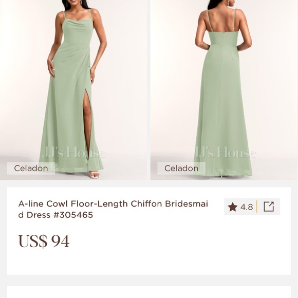 JJs House Celadon Backless Chiffon Dress - Picture 1 of 3